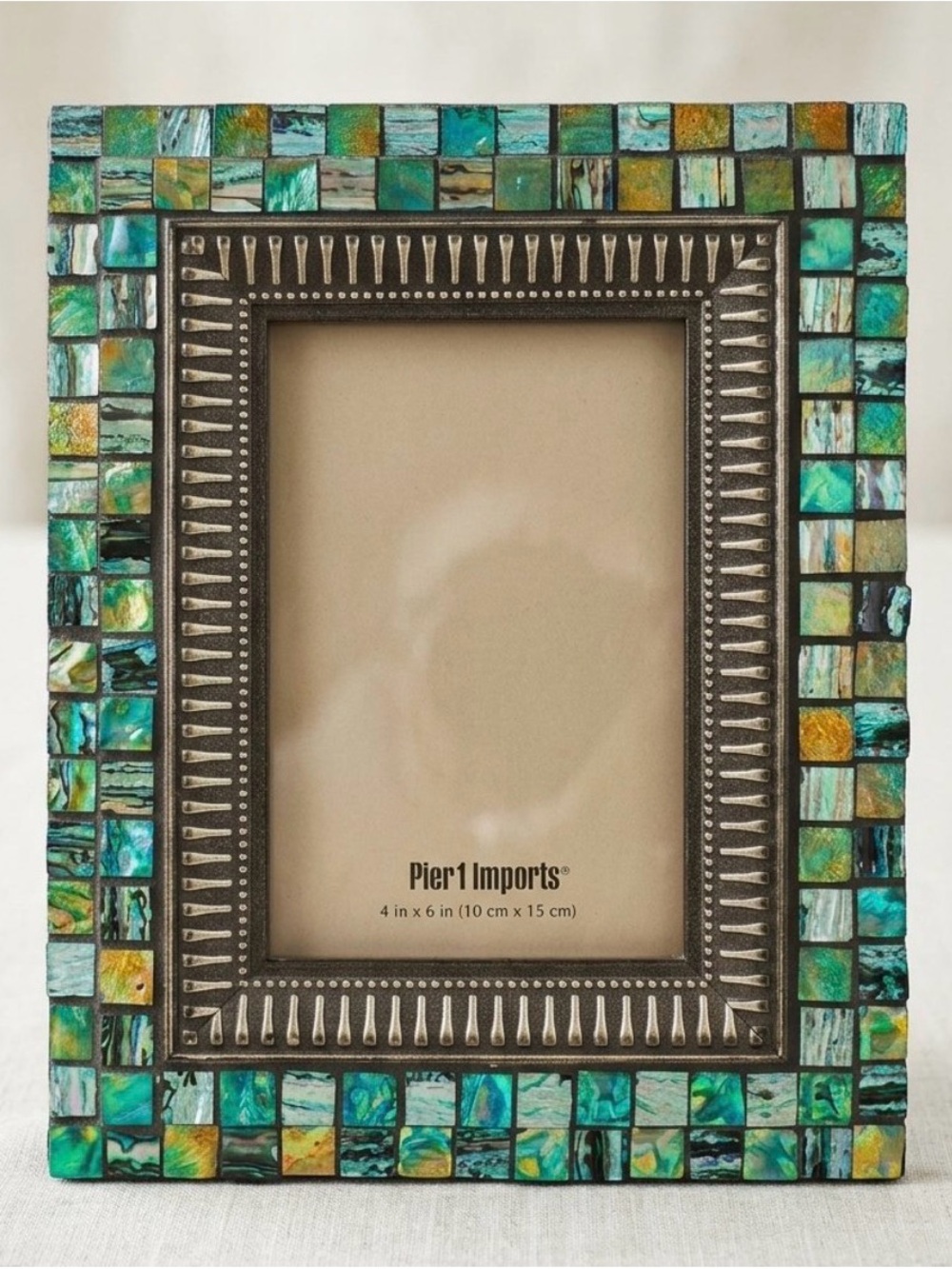 Vintage Pier 1 Imports Green Iridescent Glass Mosaic Frame 4x6
